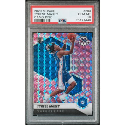 PSA graded 2020 Tyrese Maxey Mosaic camo pink rookie RC card
