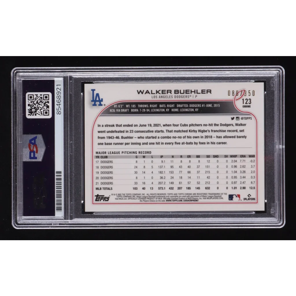 Walker Buehler PSA graded signed red sparkle baseball card for collectors