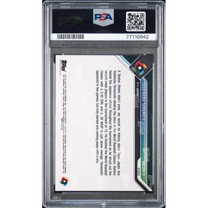 PSA graded Yoshinobu Yamamoto 2023 Topps Now holographic baseball card
