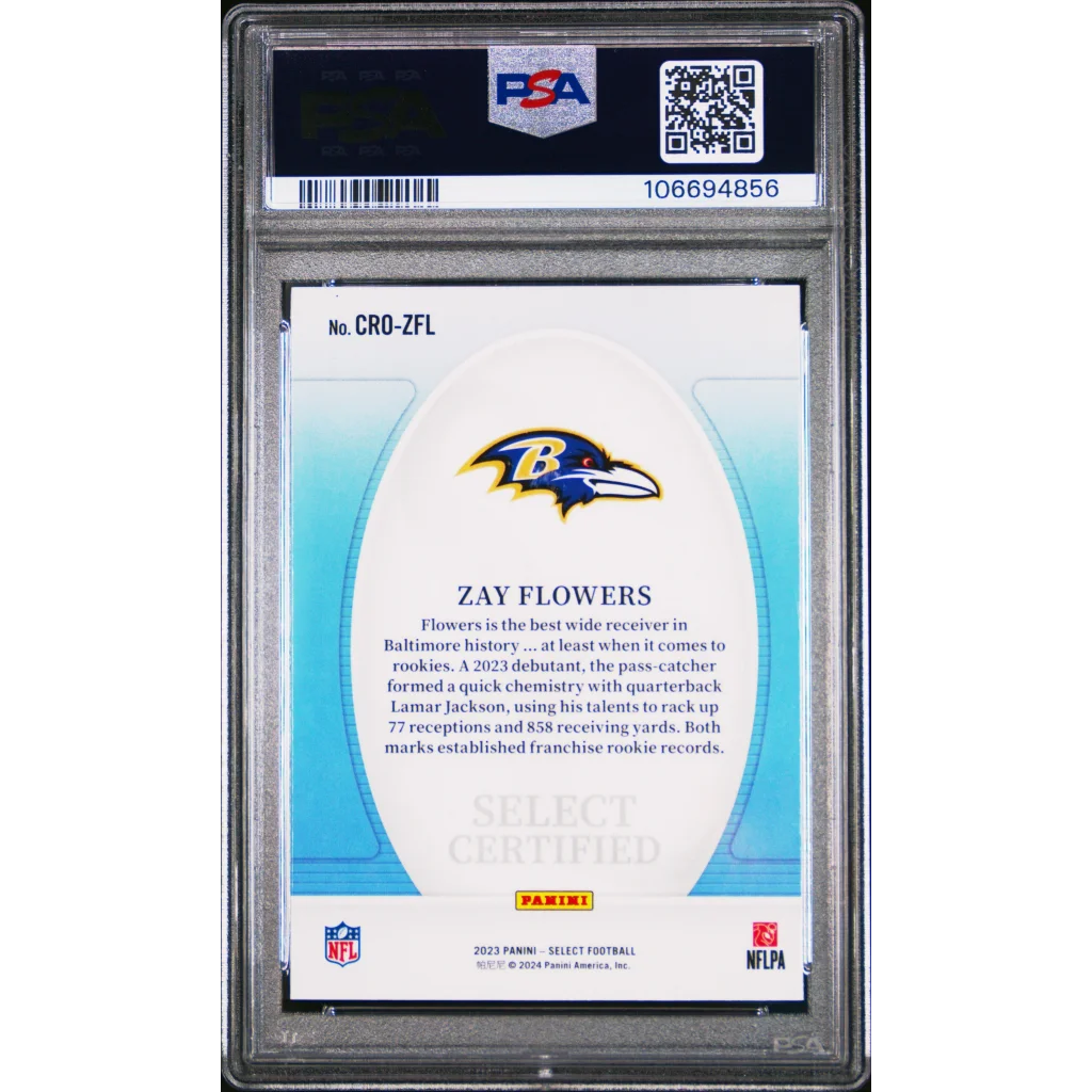 PSA graded Zay Flowers 2019 Panini Select certified rookie card silver blue design
