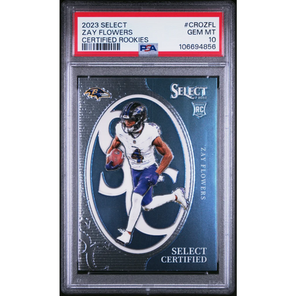 PSA graded Zay Flowers 2023 certified rookie card silver blue design