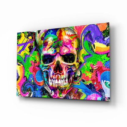 Vibrant graffiti skull canvas wall art print