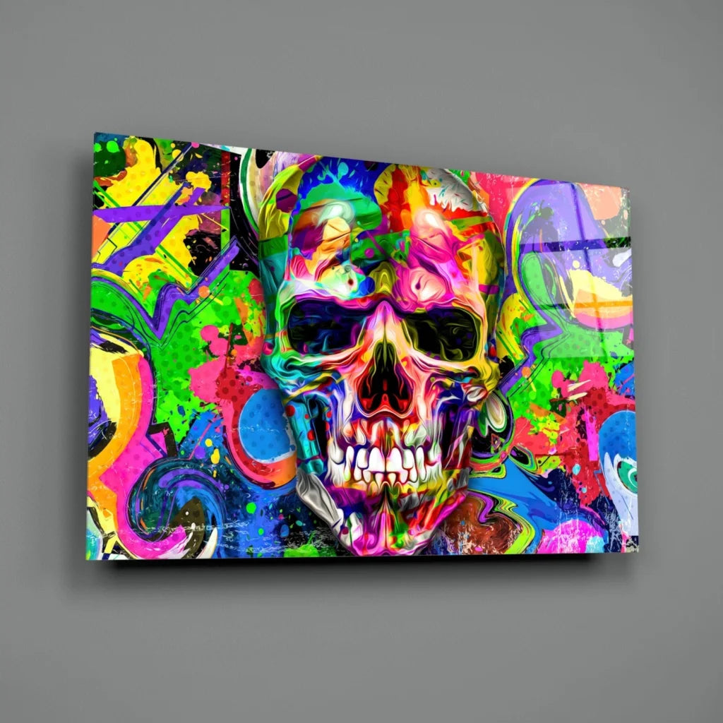 Vibrant graffiti skull canvas wall art print