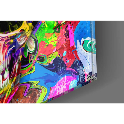 Vibrant psychedelic skull wall art canvas with graffiti design