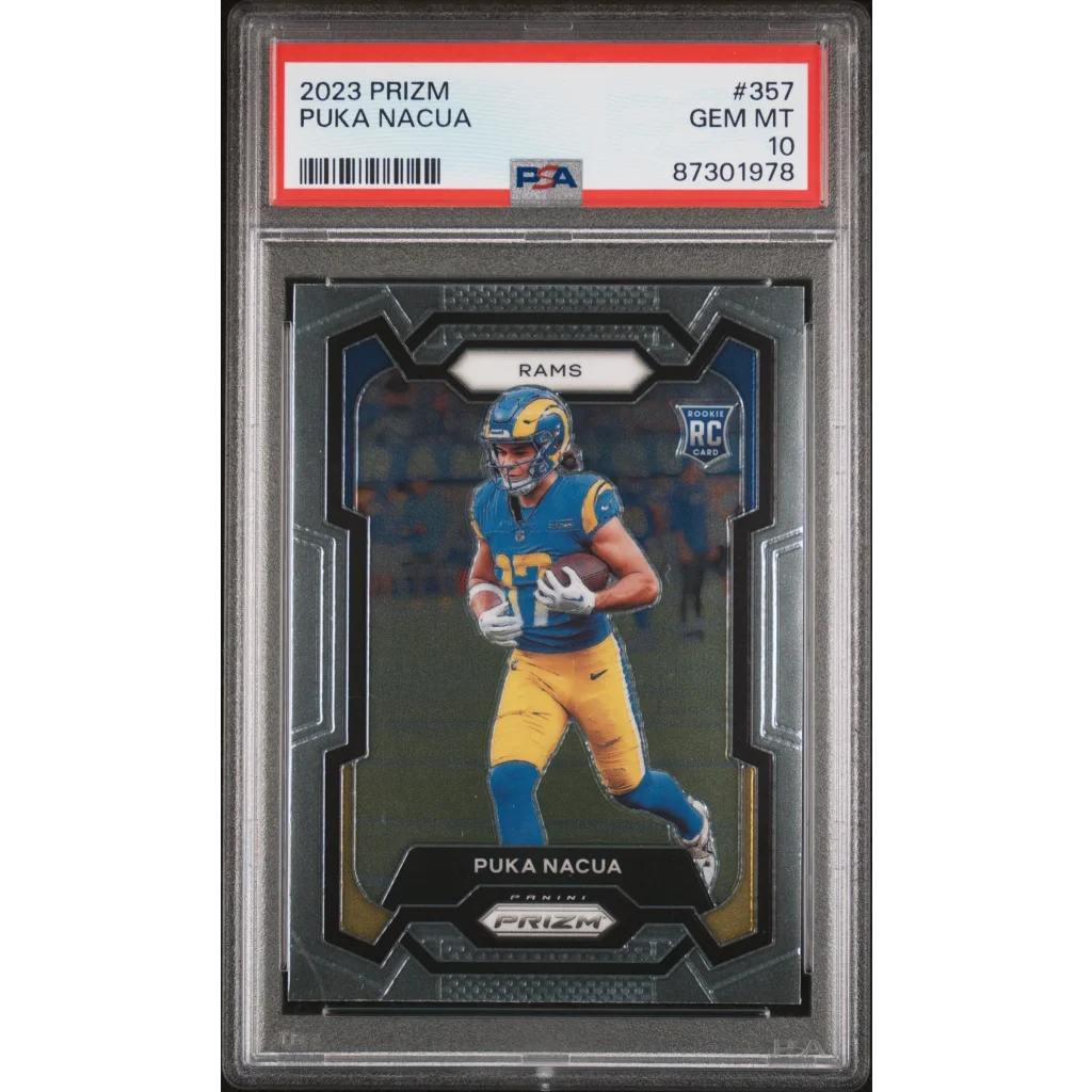 2023 Prizm Puka Nacua football card graded PSA 10 Gem Mint Rookie Card