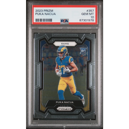 2023 Prizm Puka Nacua football card graded PSA 10 Gem Mint Rookie Card
