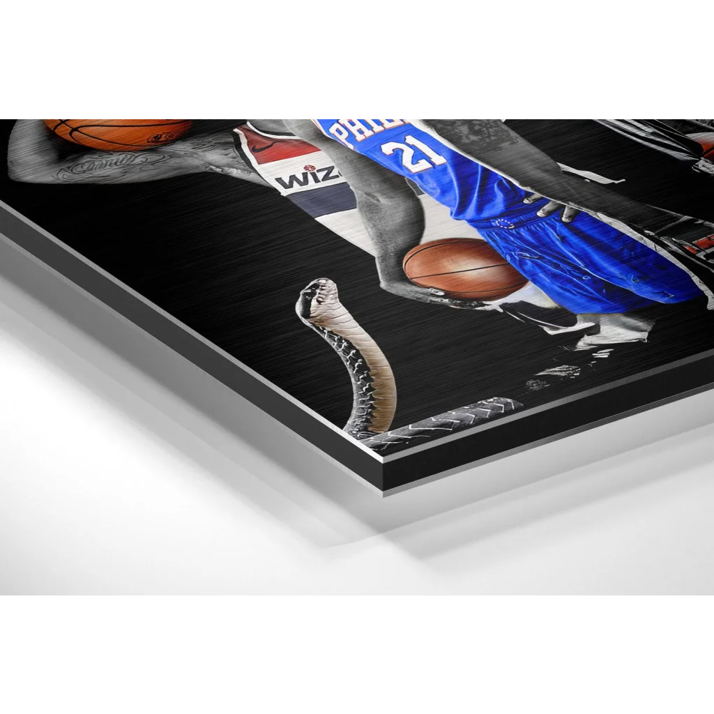 Black snake basketball jersey art print on brushed aluminium dibond