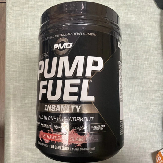 Pump Fuel Ultra Insanity Glyco pre-workout in Strawberry Slam flavor