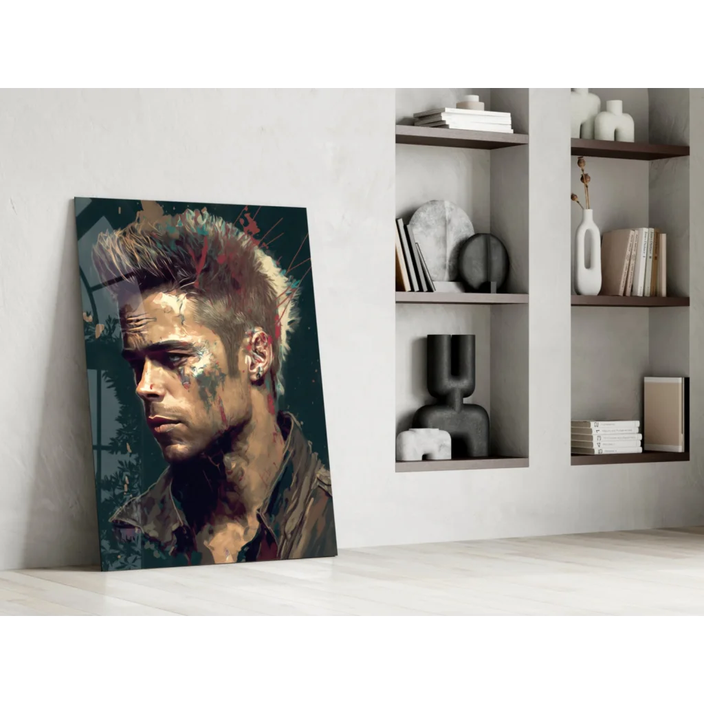 Rugged punk rocker canvas wall art with spiky hair portrait in earth tones