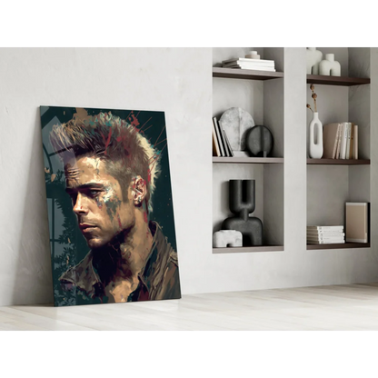 Rugged punk rocker canvas wall art with spiky hair portrait in earth tones