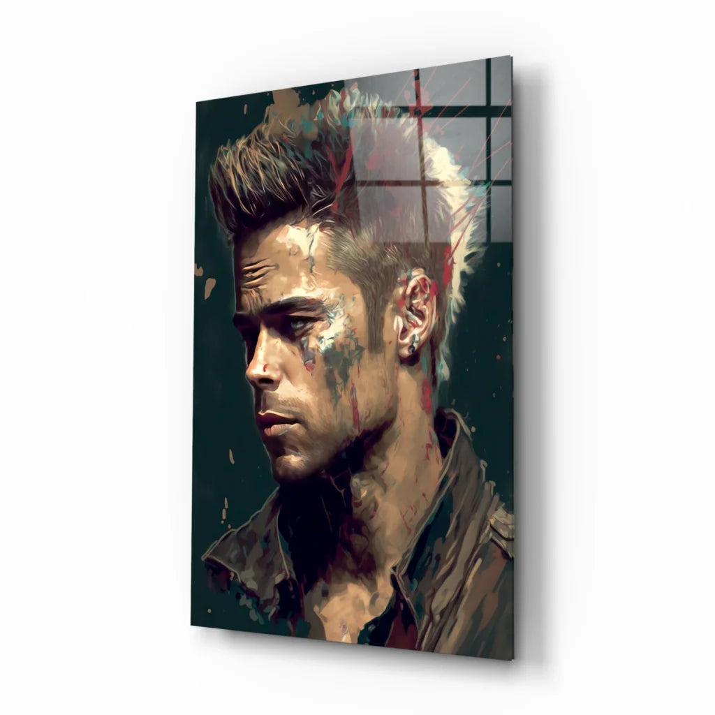 Vibrant punk rocker wall art portrait of spiky-haired man in blue and green