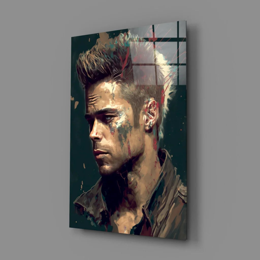 Punk rocker canvas wall art with spiky hair and face paint on green background
