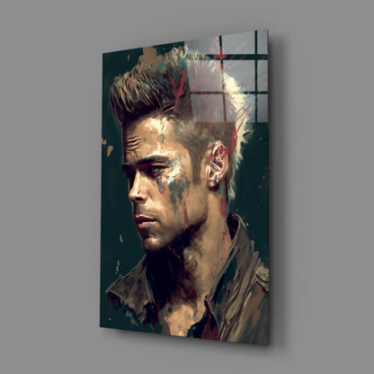 Punk rocker canvas wall art with spiky hair and face paint on green background