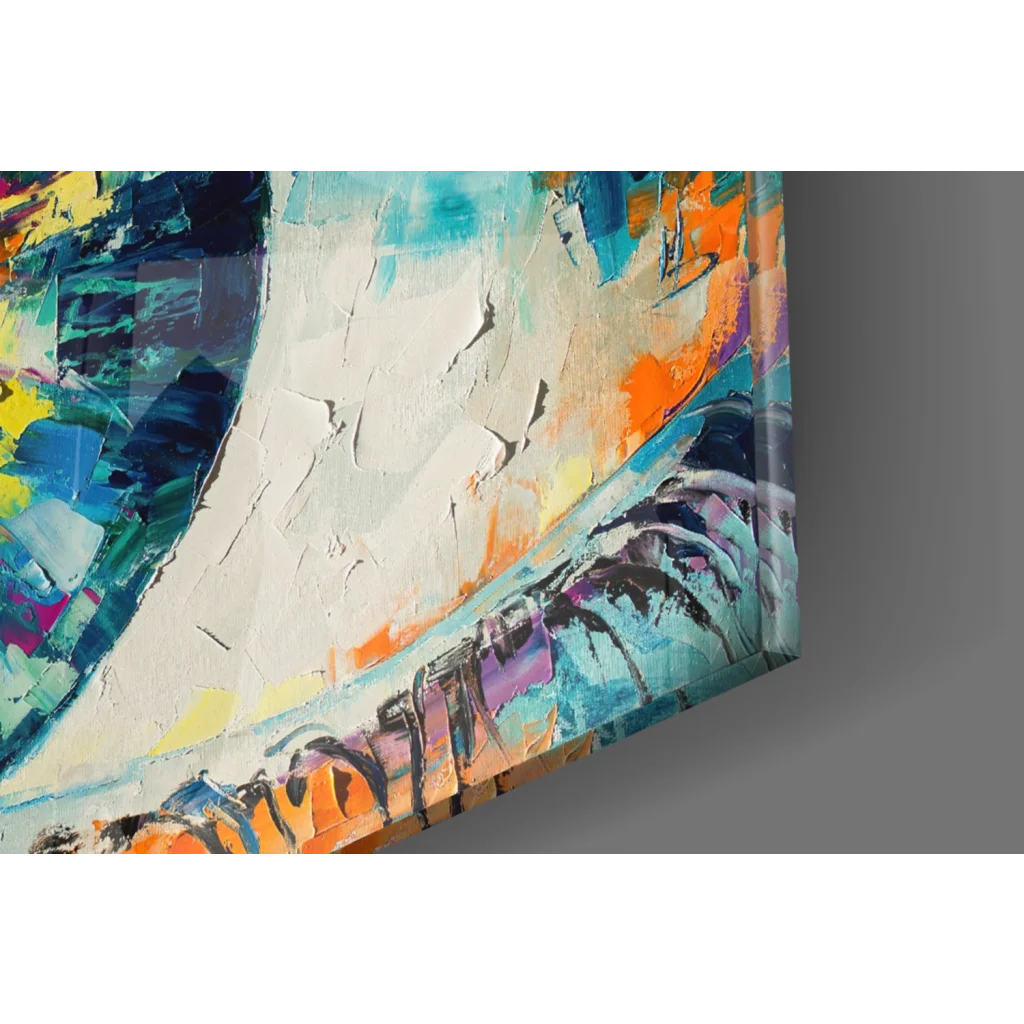 Vibrant abstract eye wall art canvas in bold blue orange white impasto