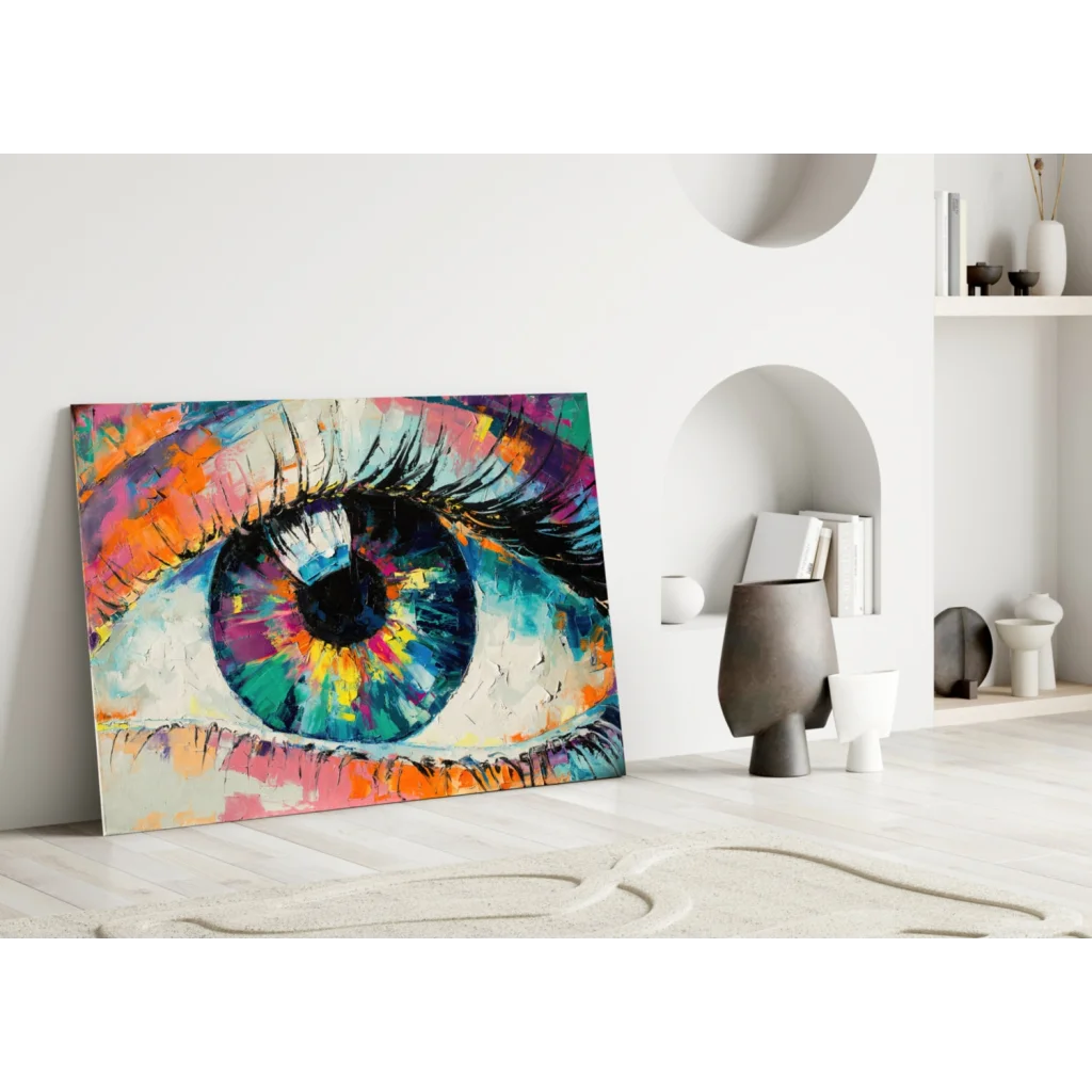 Vibrant Abstract Eye Wall Art Canvas with Bold Color Brushstrokes | Modern Wall Art Decor | vintageantiquesgifts.com