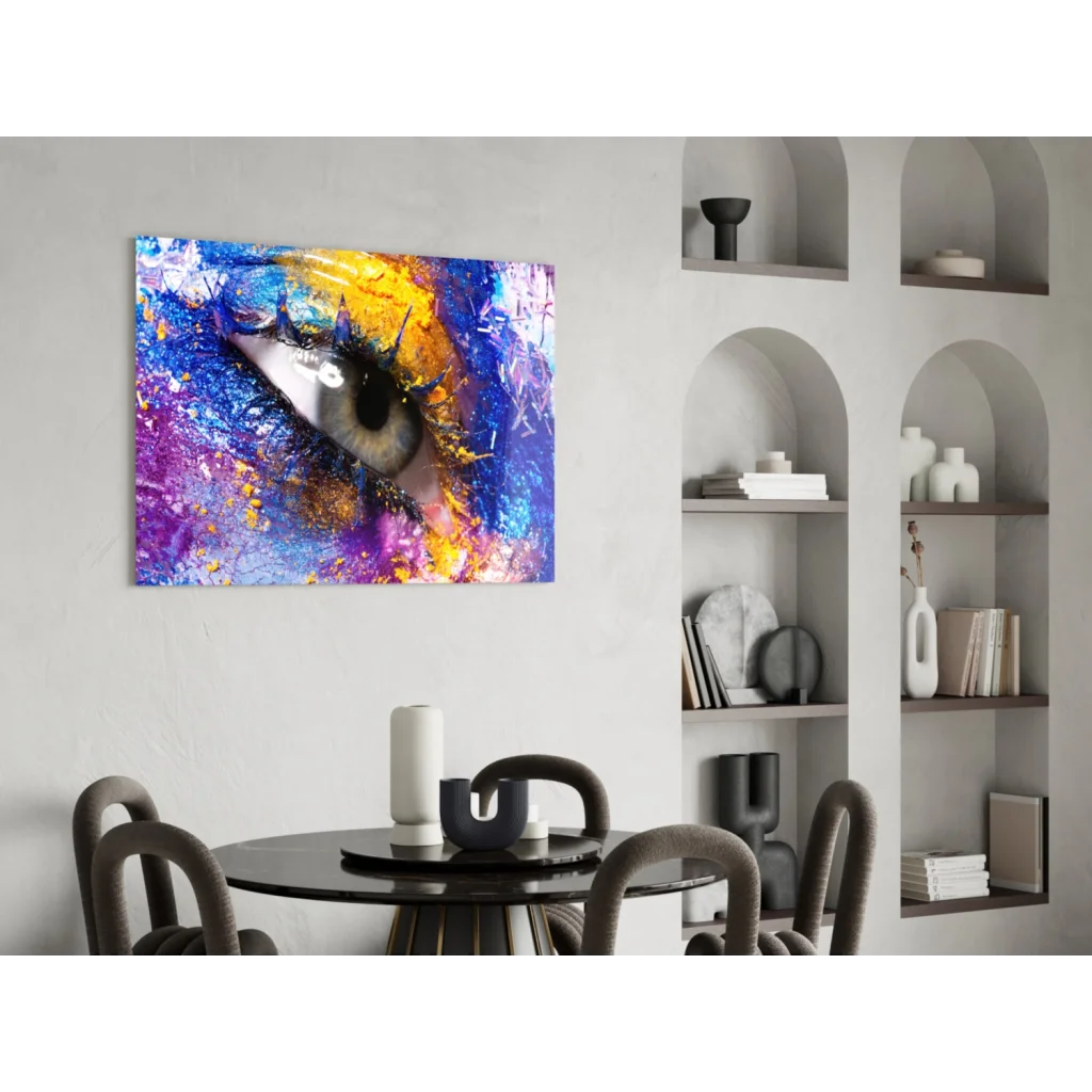Vibrant explosive eye splash glass wall art canvas print