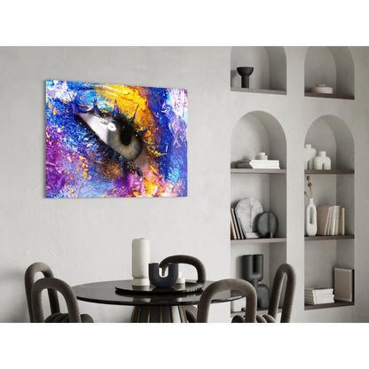 Vibrant explosive eye splash glass wall art canvas print