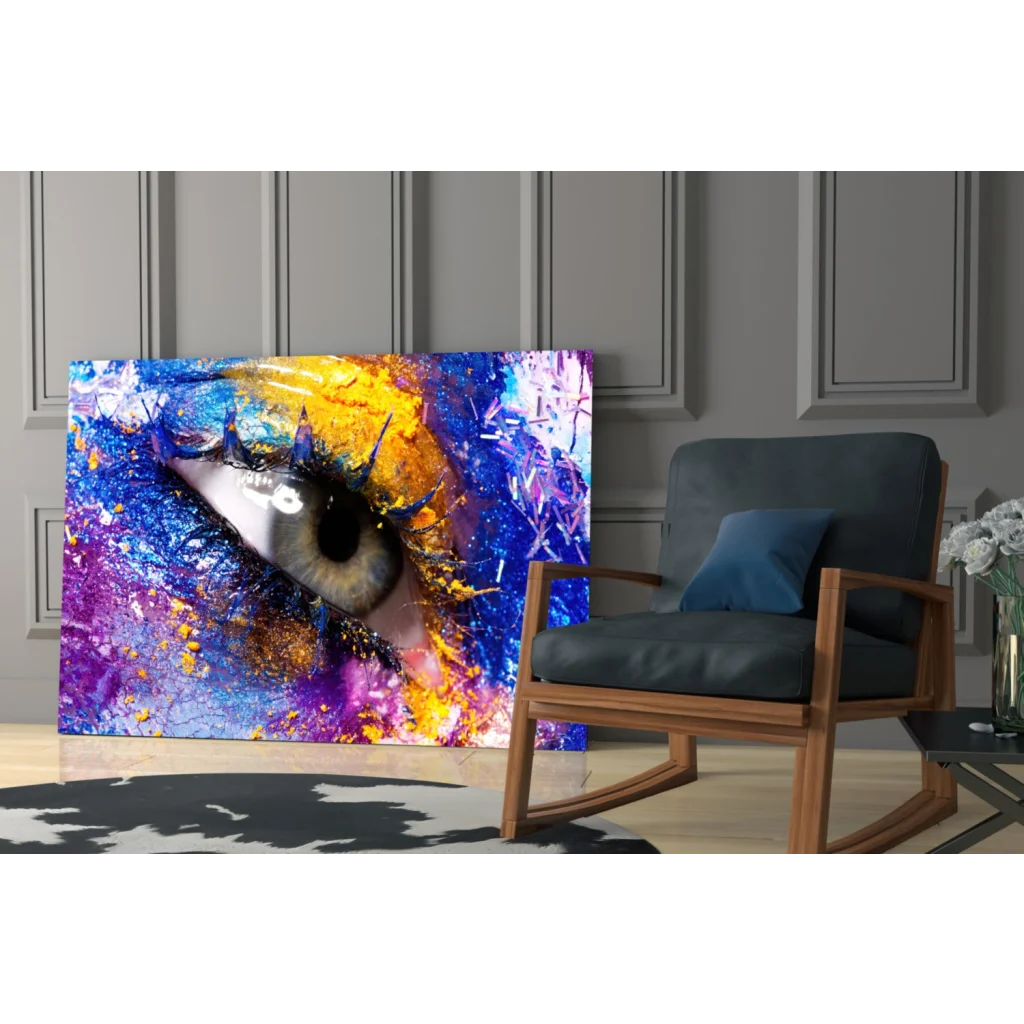 Vibrant explosive eye splash glass wall art canvas print
