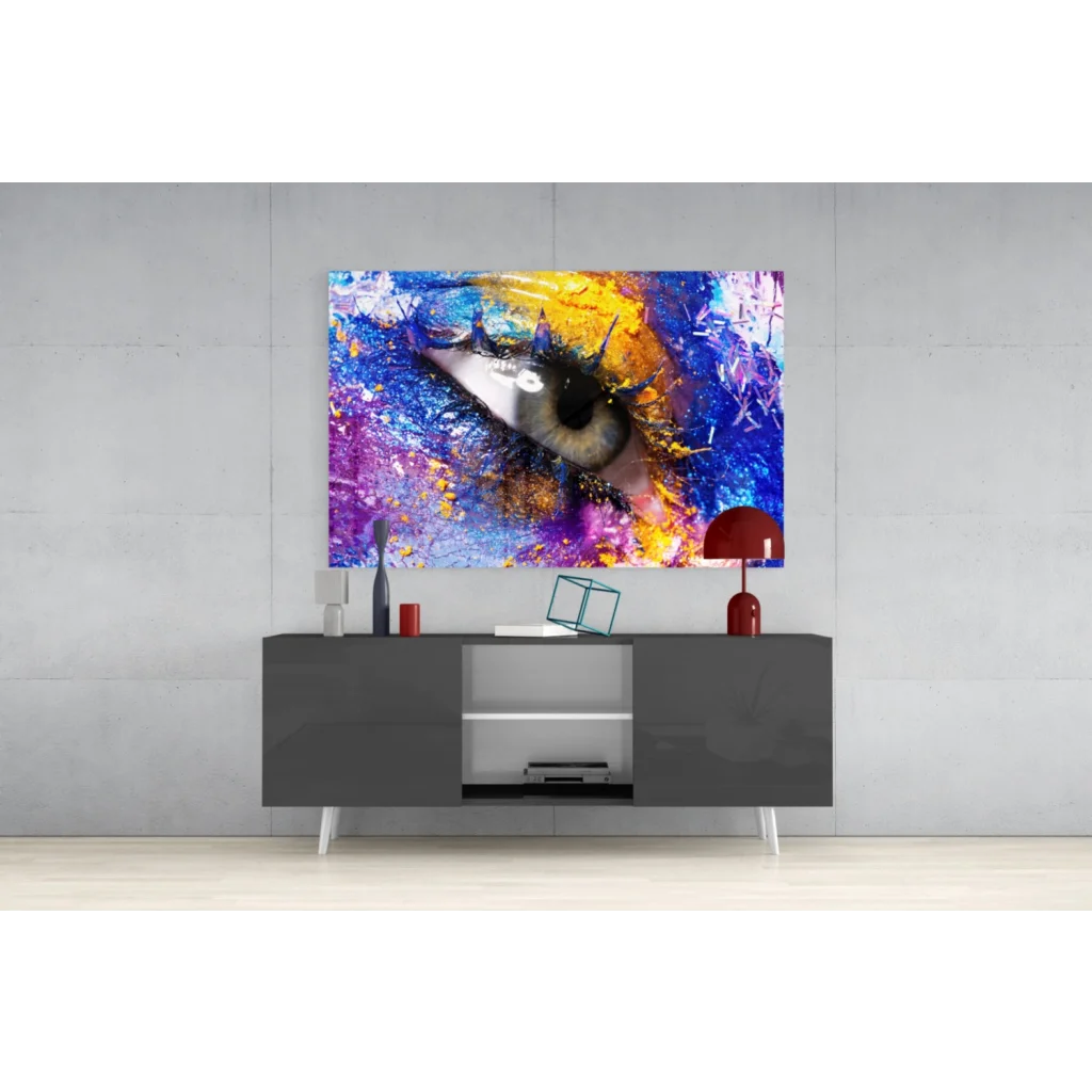 Vibrant explosive eye splash glass wall art canvas print