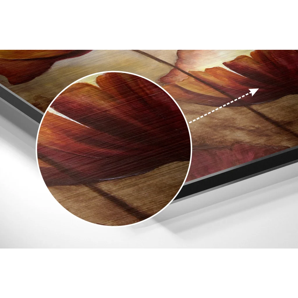 Stunning autumn leaf art on brushed aluminium dibond