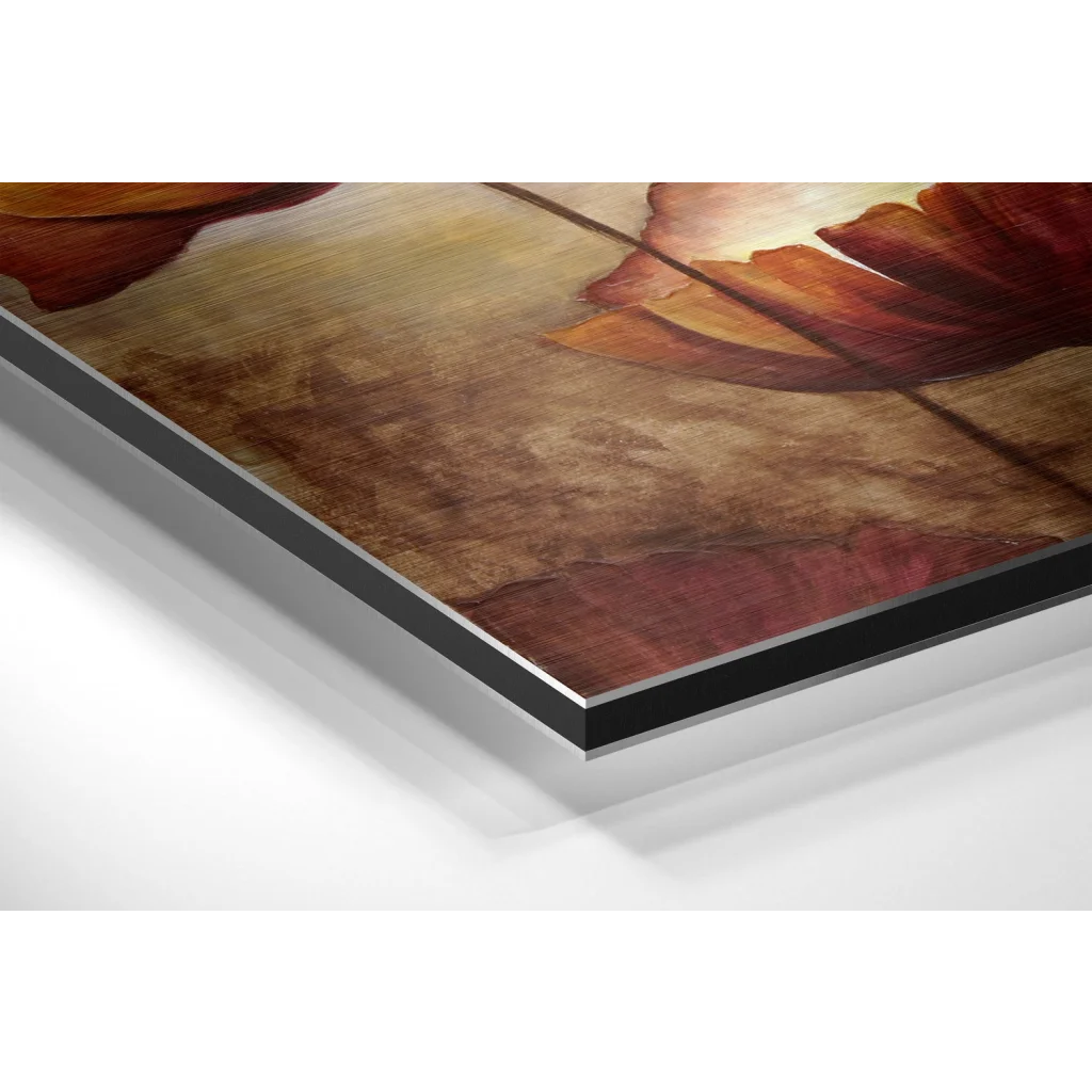 Stunning autumn leaf abstract on brushed aluminium dibond