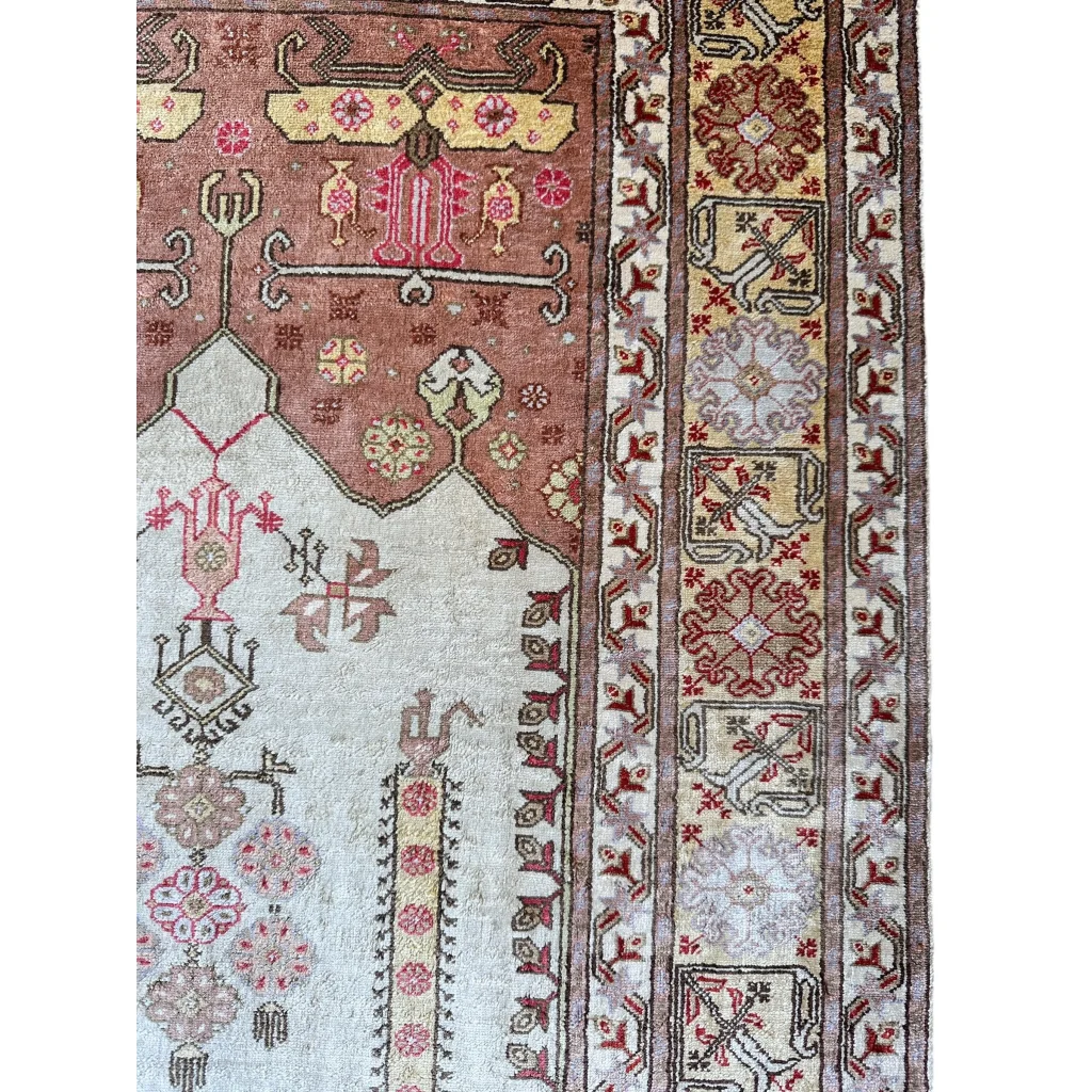 Pure silk Turkish Kayseri rug with antique geometric floral patterns