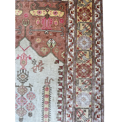 Pure silk Turkish Kayseri rug with antique geometric floral patterns