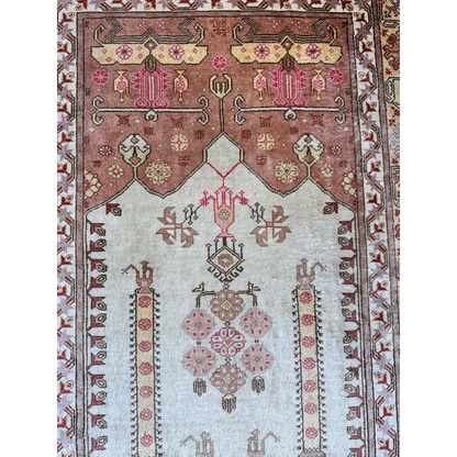 Pure silk Turkish Kayseri rug with vintage geometric floral patterns