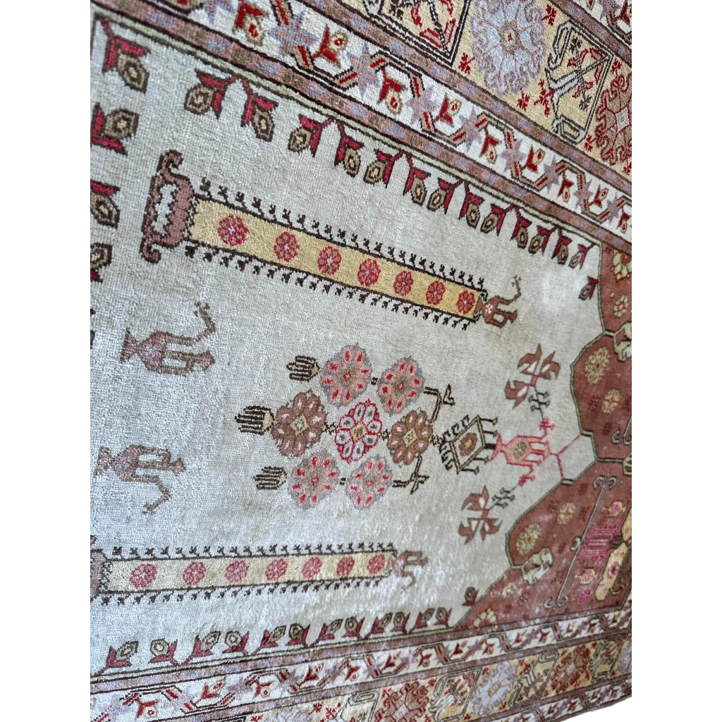 Pure silk Turkish Kayseri rug with vintage geometric floral patterns