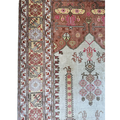 1980s pure silk Kayseri rug, shimmering silk pile with vintage geometric floral design Turkey