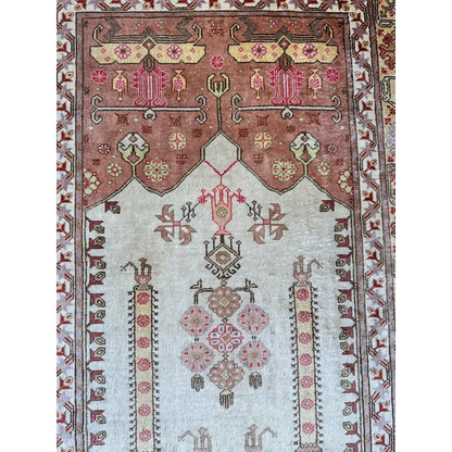 Vintage Turkish Kayseri silk rug 1980s, border and field pattern detail, pure silk hand-knotted