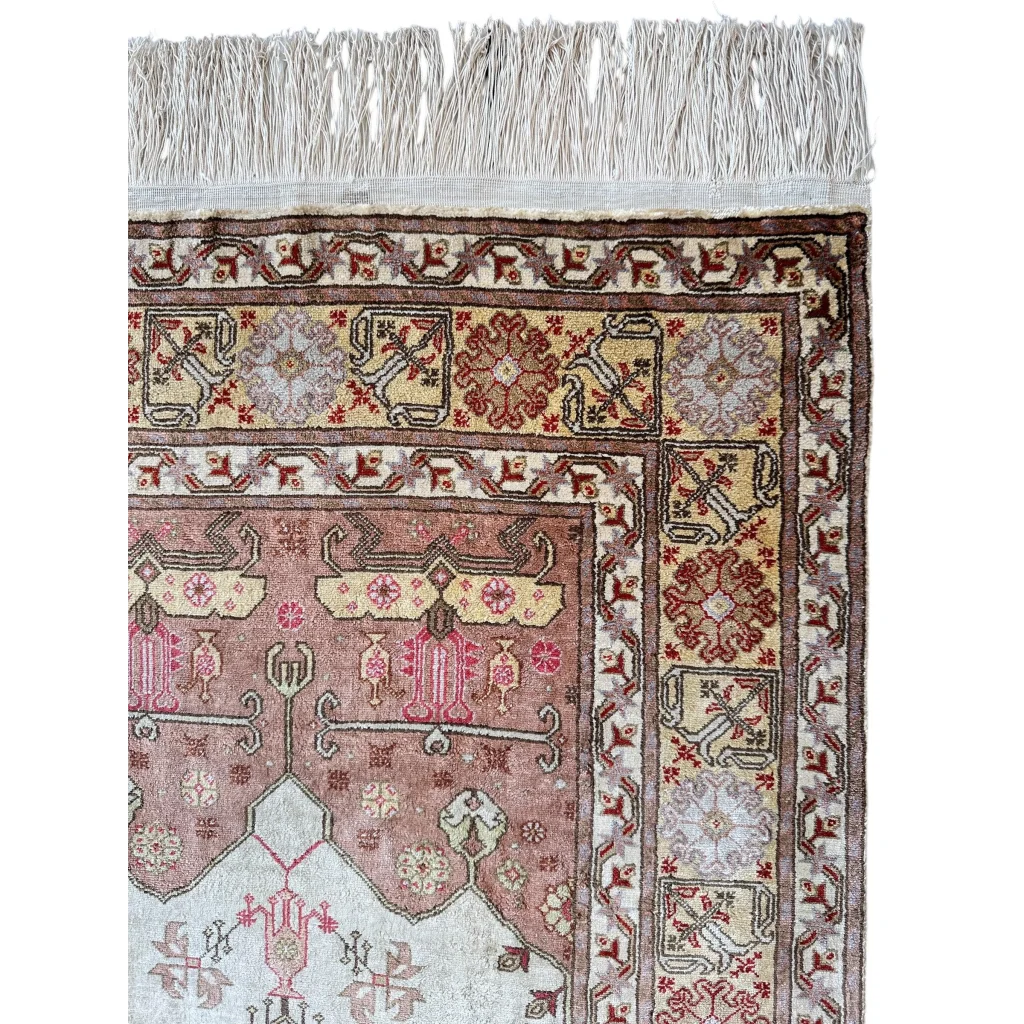 Pure silk Turkish Kayseri rug with handwoven geometric patterns