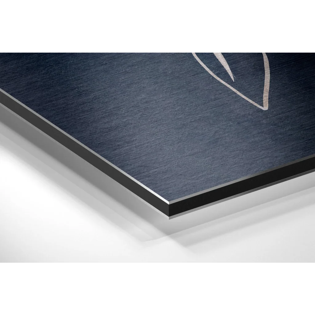 Dark blue textured canvas print on brushed aluminium dibond