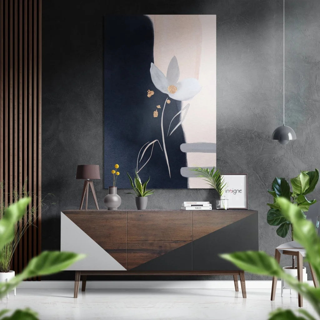 Modern white flower abstract on brushed aluminium dibond