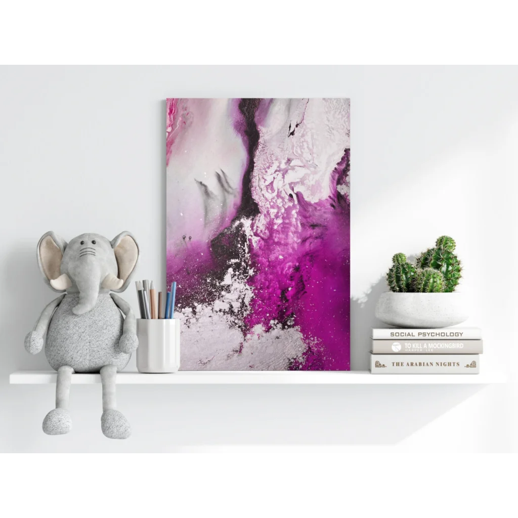 Purple abstract canvas art print with white textured brushstrokes for modern decor