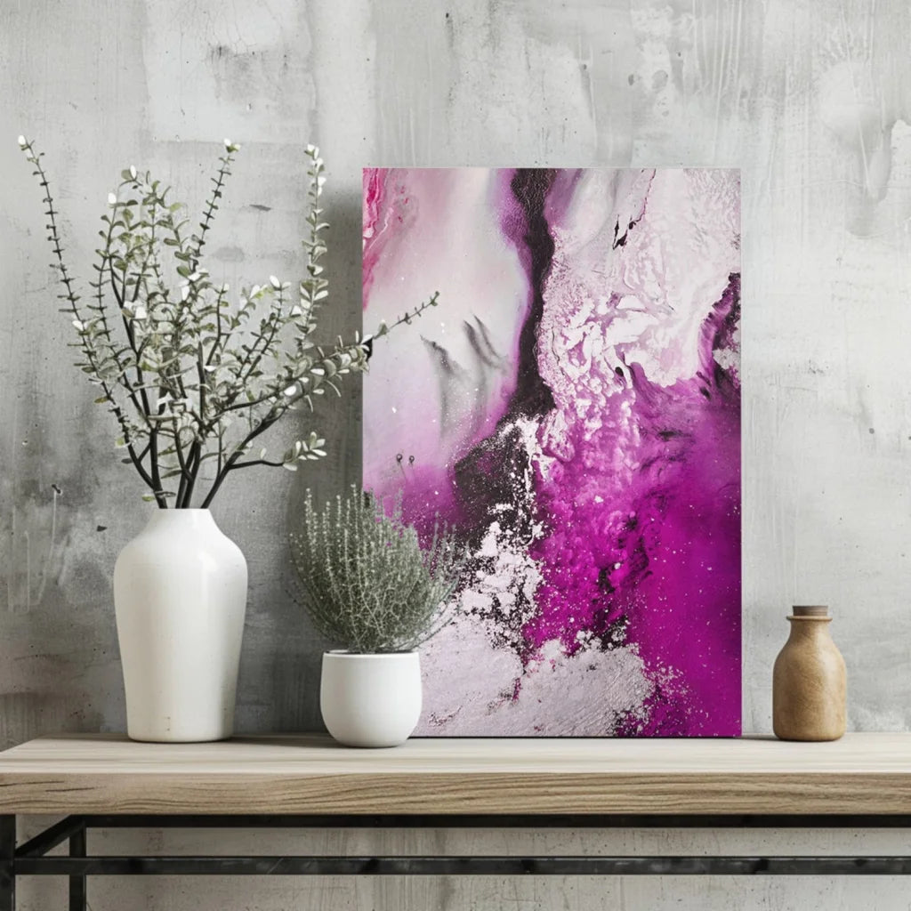 Purple and white abstract canvas art print for modern home decor