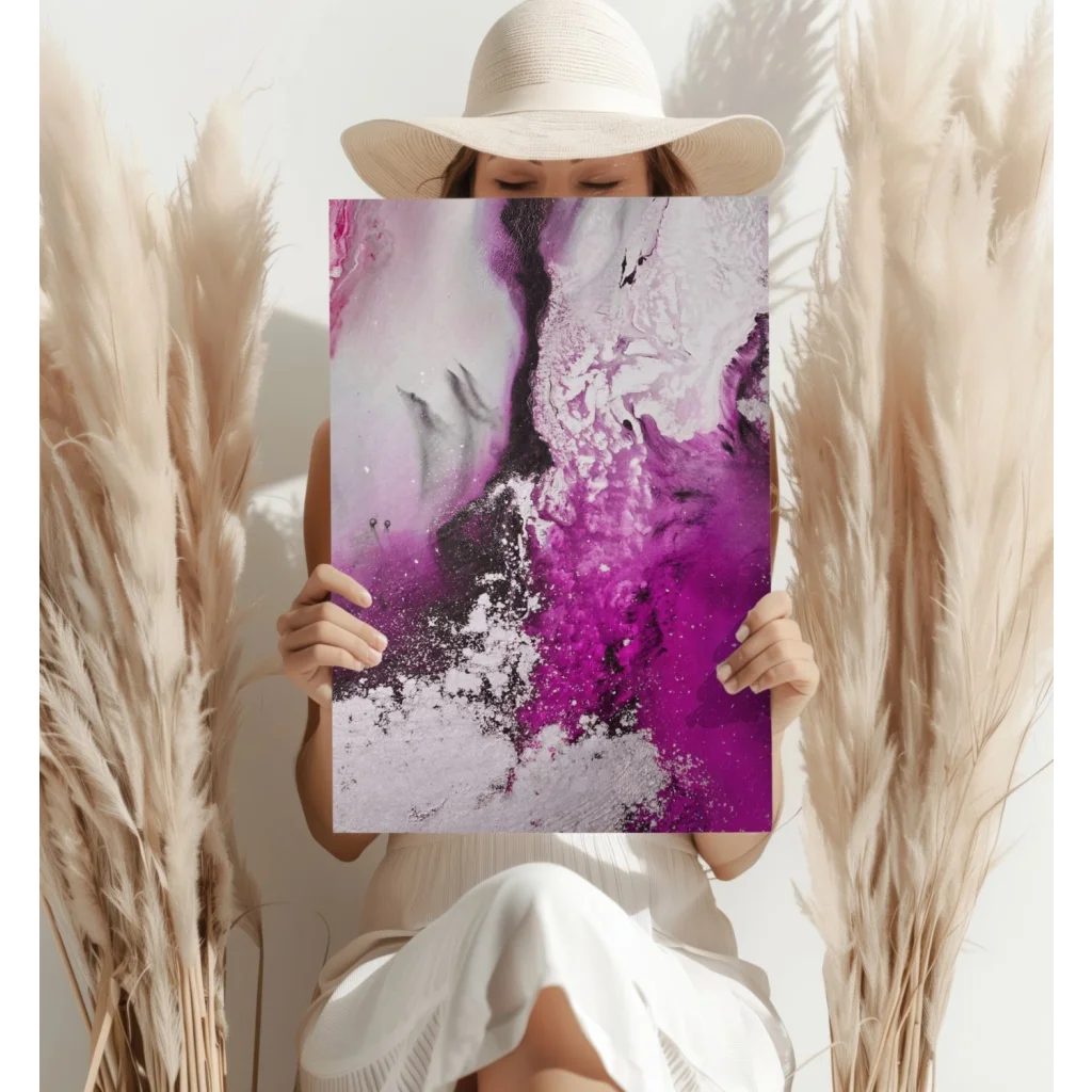 Purple abstract canvas art print with white textured modern design