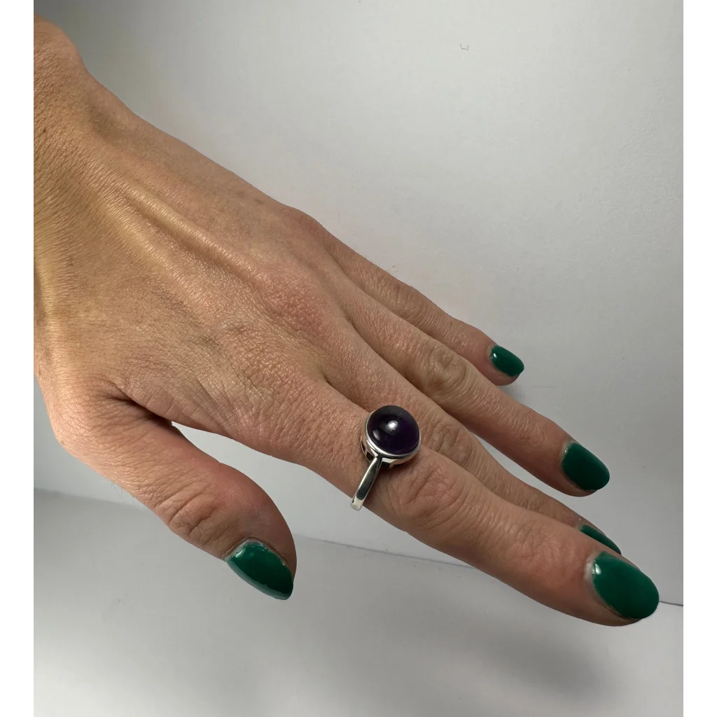 Sleek silver amethyst ring with minimalist bezel purple stone