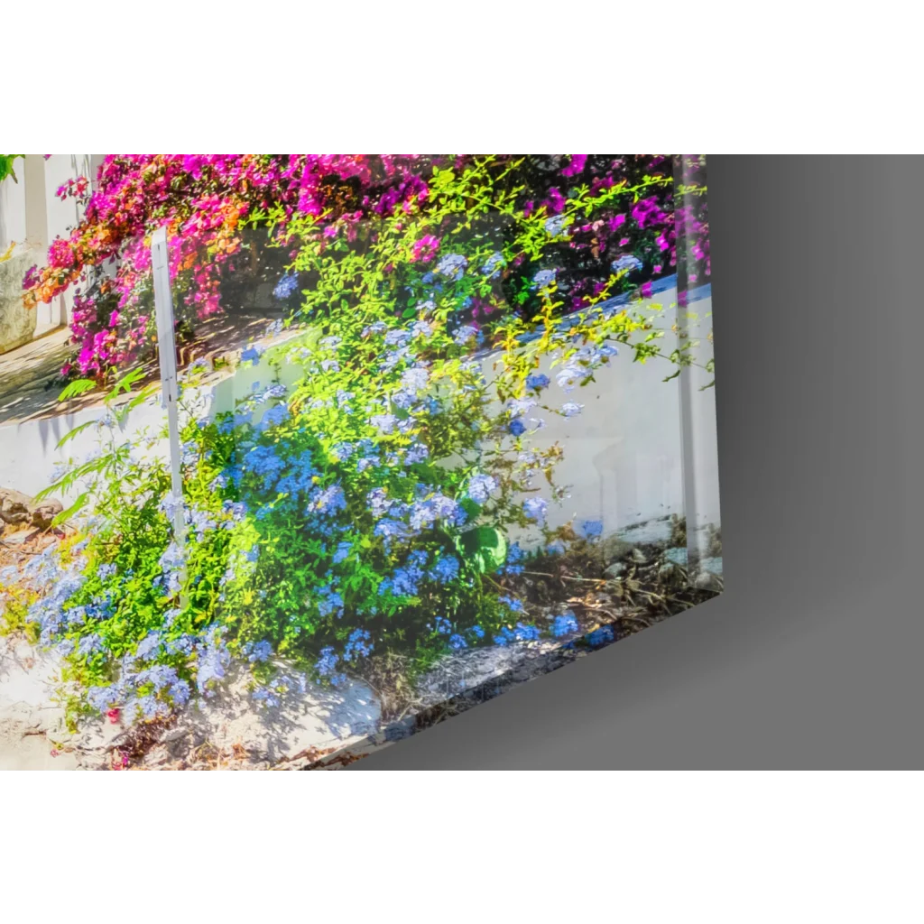 Blue hydrangea canvas wall art in white frame with Mediterranean charm