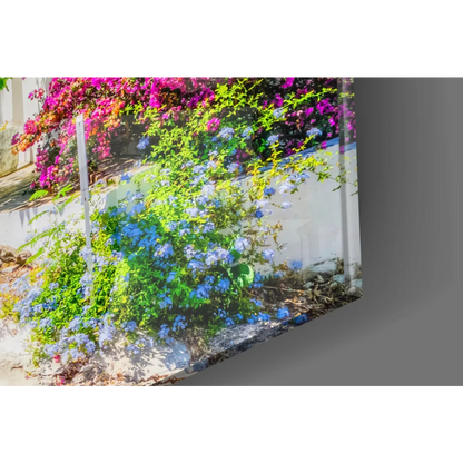 Blue hydrangea canvas wall art in white frame with Mediterranean charm