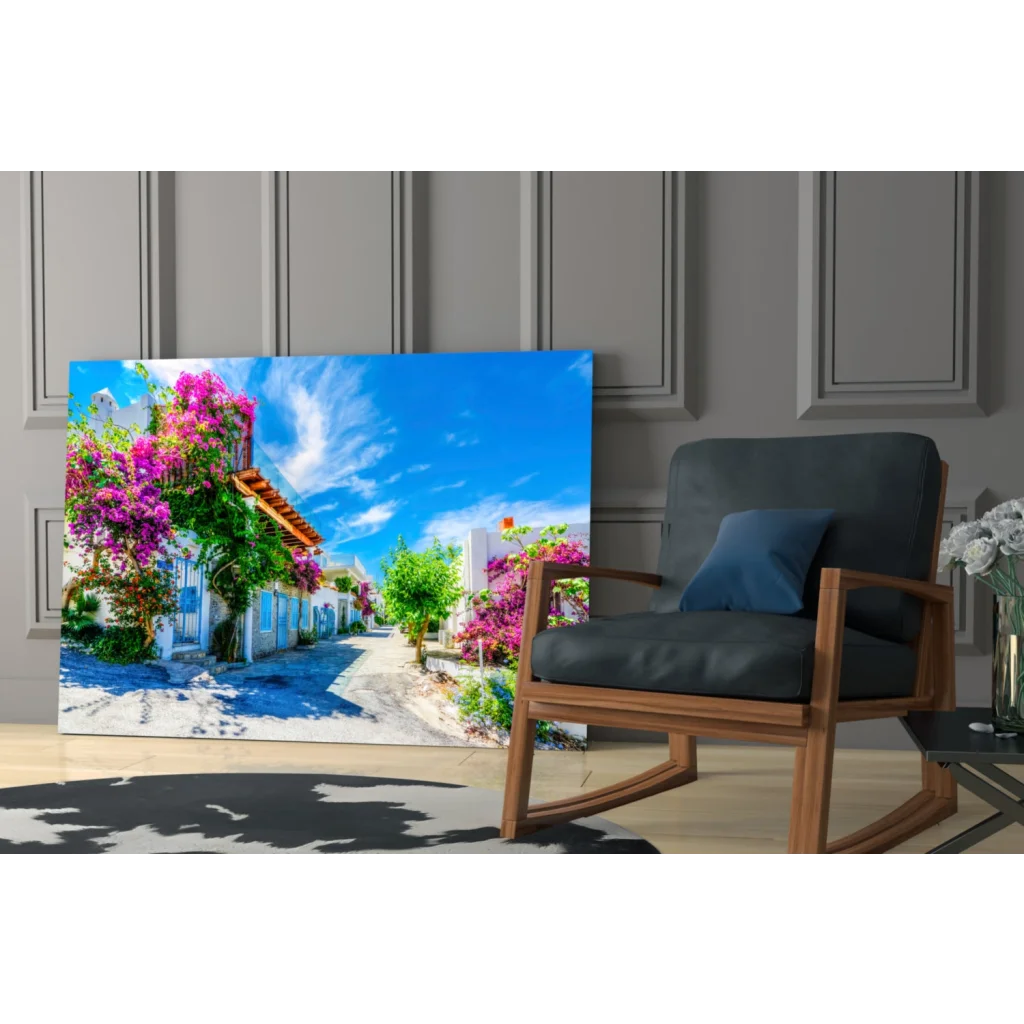 Vibrant blue and white Purple Bougainvillea canvas wall art with flowers