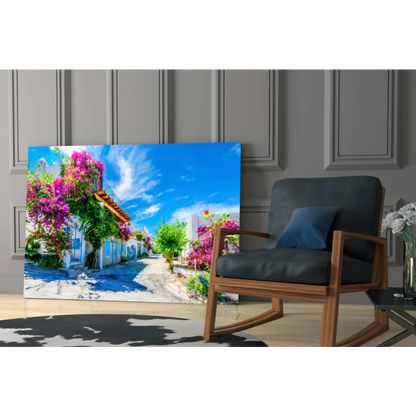 Vibrant blue and white Purple Bougainvillea canvas wall art with flowers