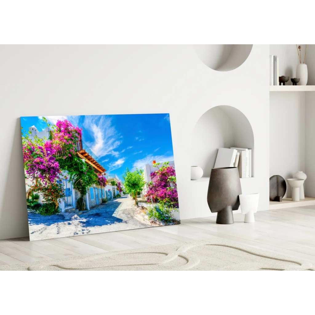 Vibrant bougainvillea canvas wall art with Mediterranean charm