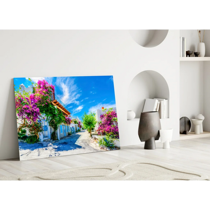 Vibrant bougainvillea canvas wall art with Mediterranean charm