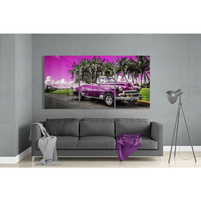 Purple Vintage Car Desert Sunset Canvas Wall Art | Modern Wall Art Decor | vintageantiquesgifts.com