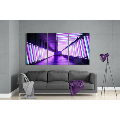 Neon Corridor Glass Wall Art Triptych Set | Modern Wall Art Decor | vintageantiquesgifts.com