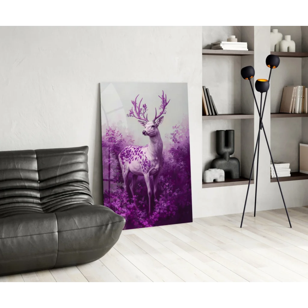 Stunning purple deer floral wall art canvas with white accents