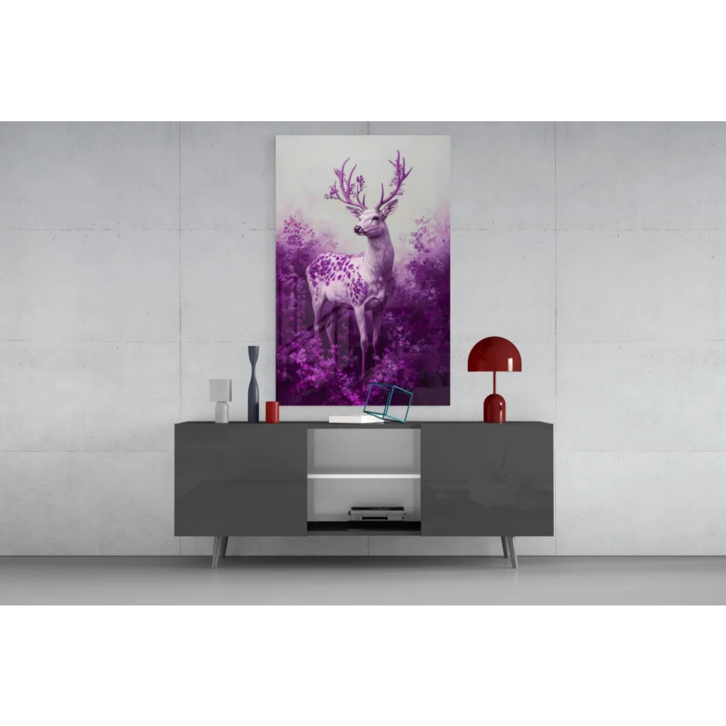 Stunning purple deer floral wall art canvas on wall