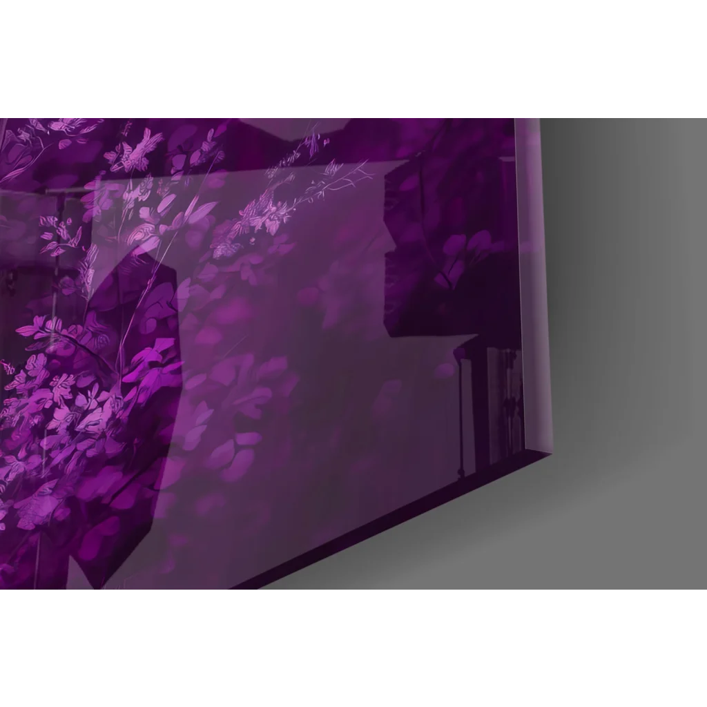 Stunning purple deer floral glass wall art panel