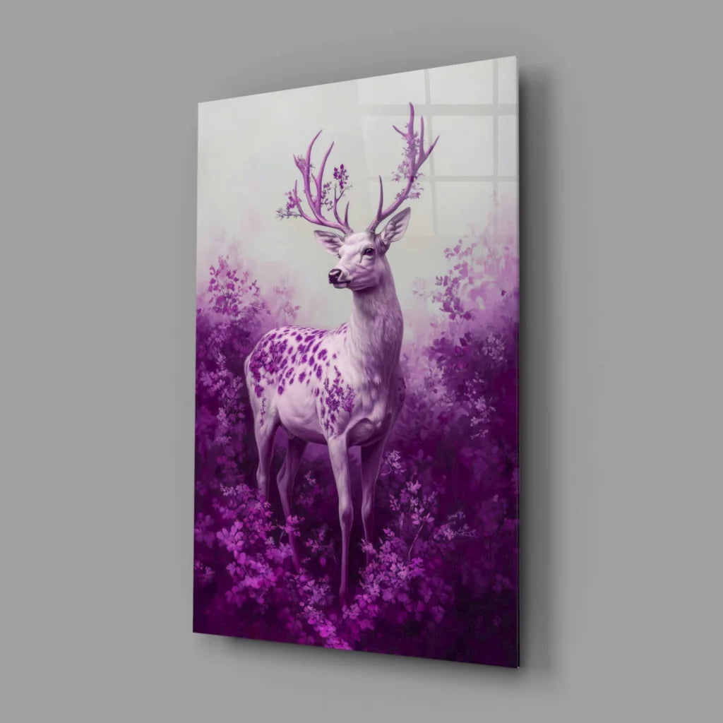 Stunning purple deer floral wall art canvas with antlers and body details